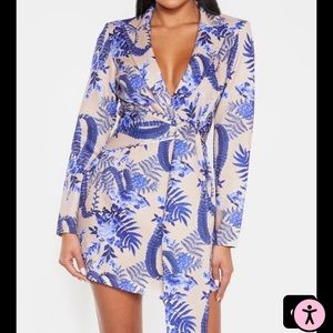Nude Floral Wrap Detail Blazer Dress - Size 6